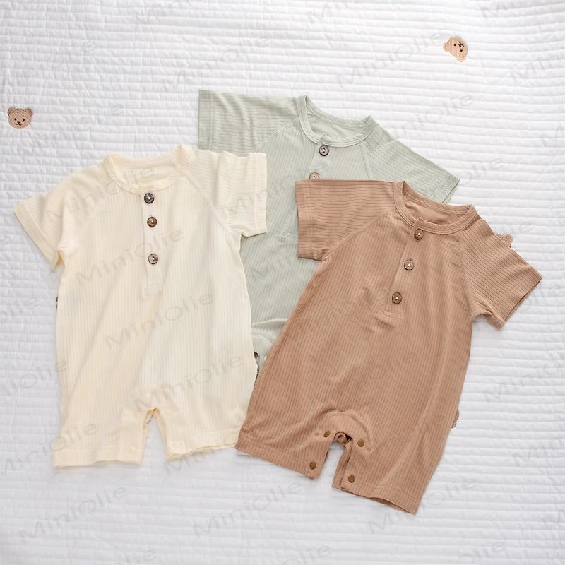 Baby Modal Ribbed Button Animal Romper - image 1