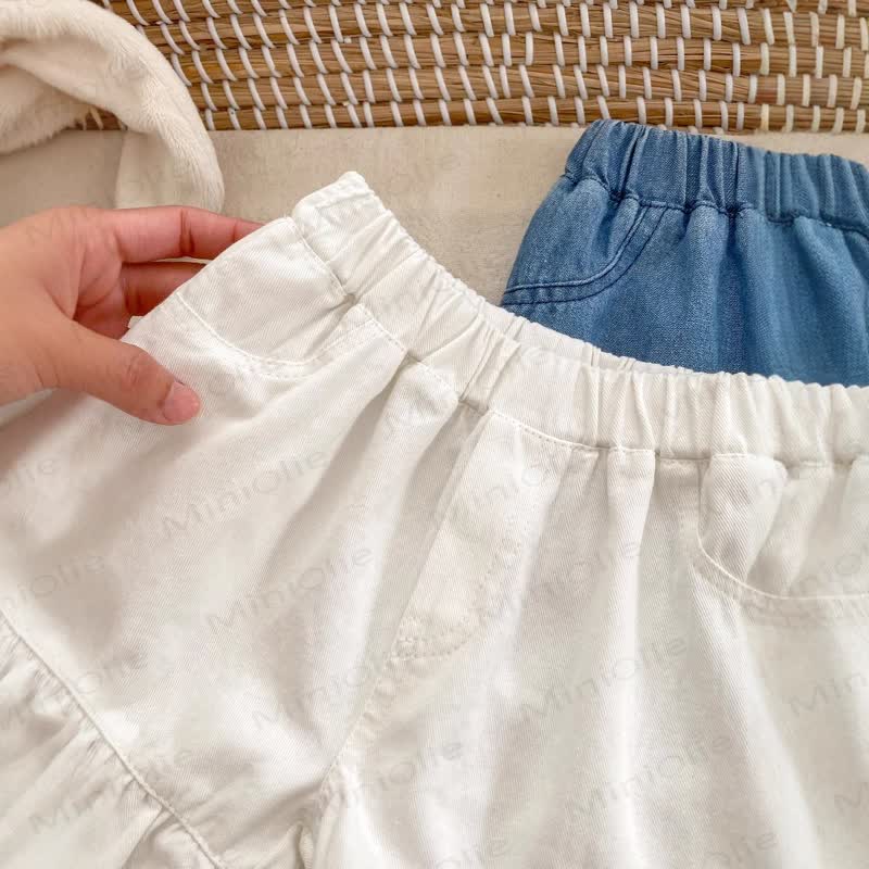 Baby Girls Cotton Solid Color Ruffle Hem Shorts - image 5