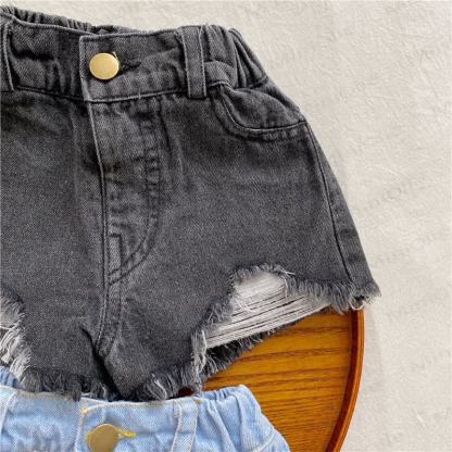 Toddler Kid Girls Washed Denim Solid Color Frayed Hem Shorts - image 4