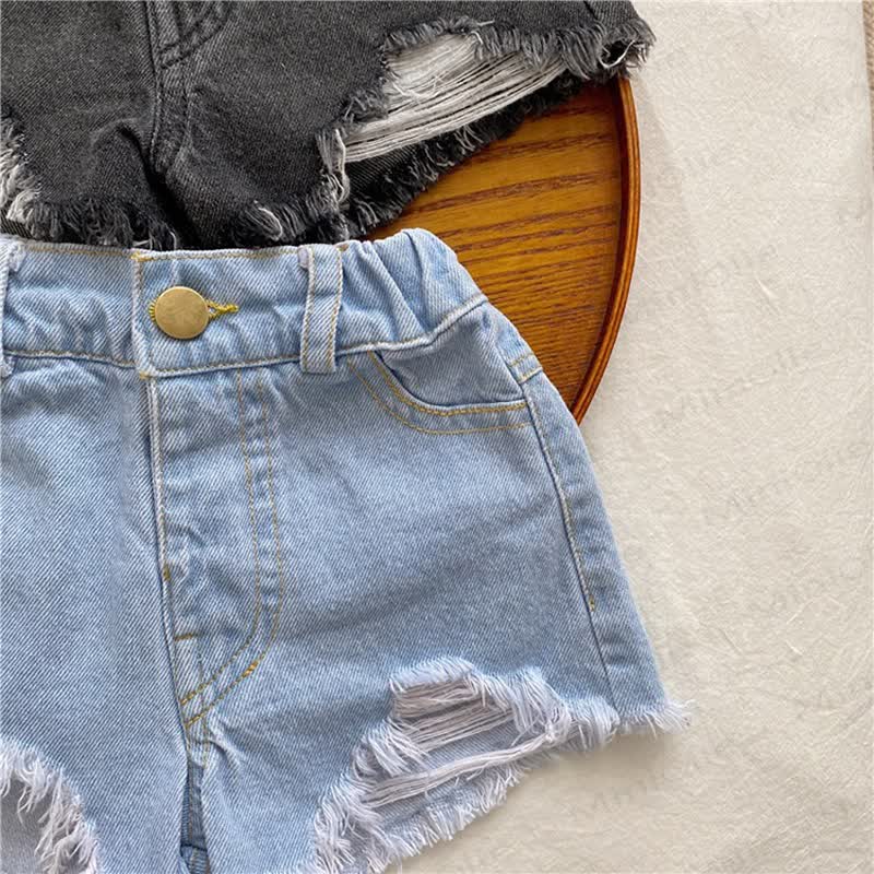 Toddler Kid Girls Washed Denim Solid Color Frayed Hem Shorts - image 6