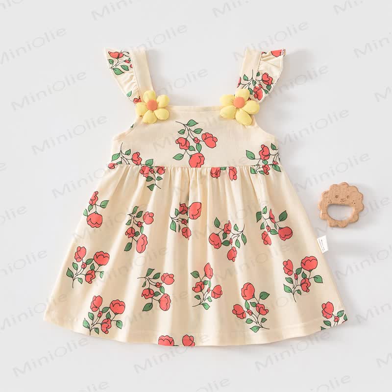 Baby Girl Floral Print Cotton Dress - Yellow Flowers - 4-5T - image 2