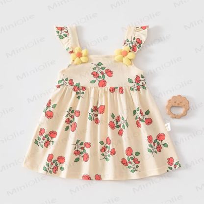 Baby Girl Floral Print Cotton Dress - Yellow Flowers - 4-5T - image 2