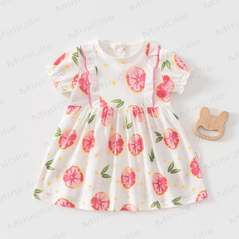 Baby Toddler Girl Fruit/Animal Print Short-sleeve Summer Dress - White Yuzu - 4-5T - image 1