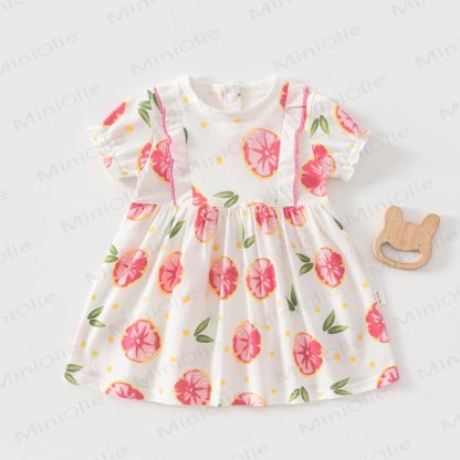 Baby Toddler Girl Fruit/Animal Print Short-sleeve Summer Dress - White Yuzu - 4-5T - image 1
