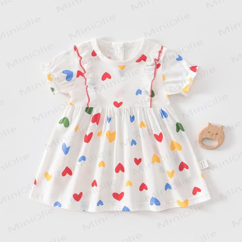 Baby Toddler Girl Fruit/Animal Print Short-sleeve Summer Dress - White Heart - 4-5T - image 2