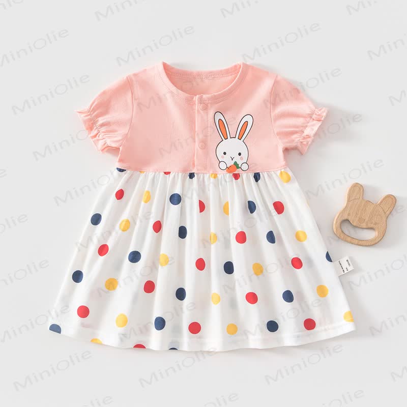 Baby Toddler Girl Fruit/Animal Print Short-sleeve Summer Dress - White Rabbit - 4-5T - image 3