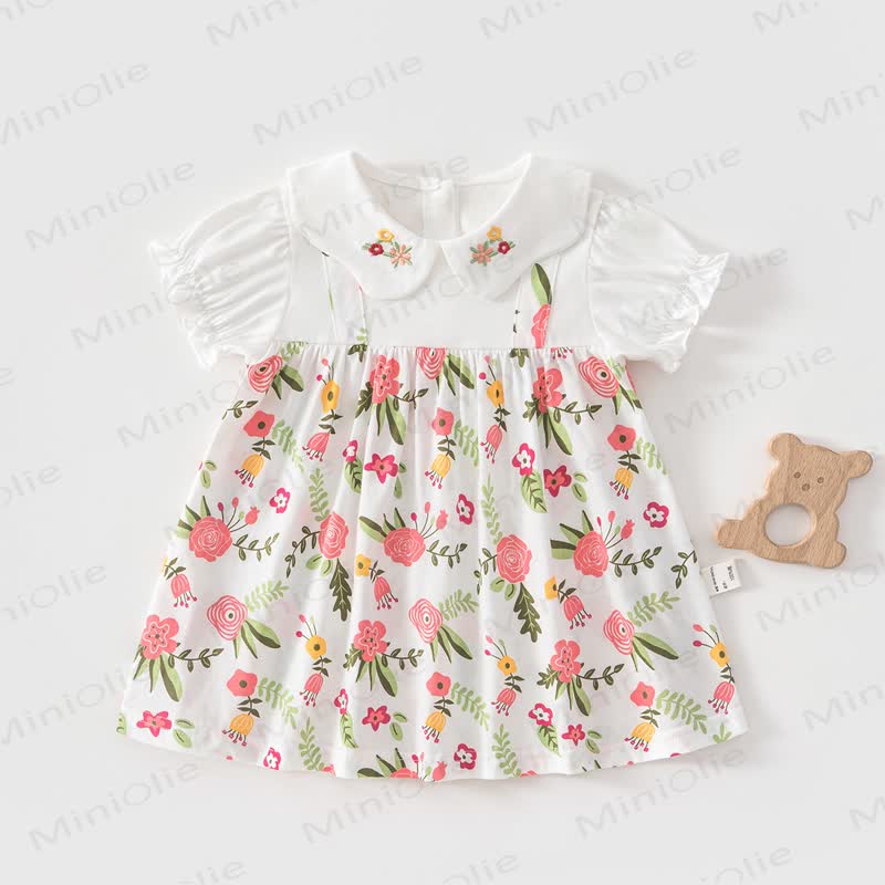 Baby Toddler Girl Fruit/Animal Print Short-sleeve Summer Dress - Pink Flowers - 4-5T - image 9