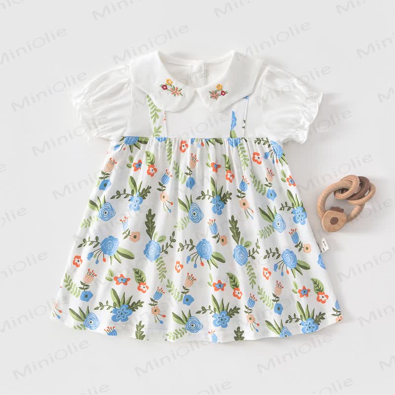 Baby Toddler Girl Fruit/Animal Print Short-sleeve Summer Dress - Blue Flowers - 4-5T - image 10