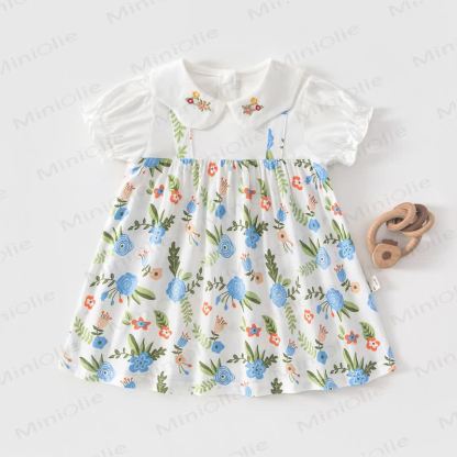 Baby Toddler Girl Fruit/Animal Print Short-sleeve Summer Dress - Blue Flowers - 4-5T - image 10