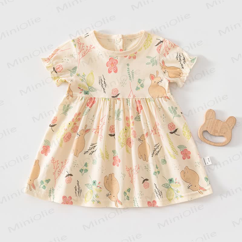 Baby Toddler Girl Fruit/Animal Print Short-sleeve Summer Dress - Yellow Rabbit - 4-5T - image 12