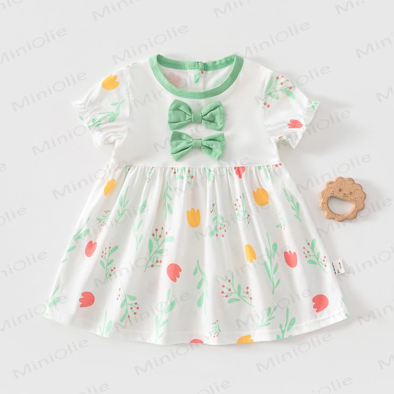 Baby Toddler Girl Fruit/Animal Print Short-sleeve Summer Dress - White Flowers - 4-5T - image 13