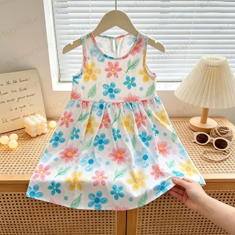 Toddler Girl Floral Print Summer Sleeveless Dress - Blue Daisy - 6-7T - image 2