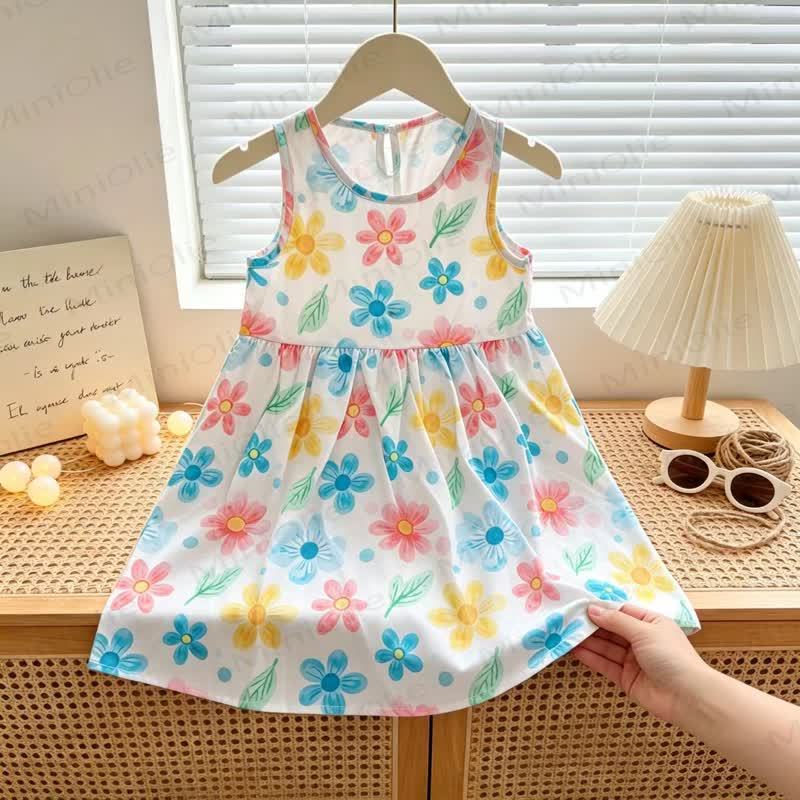 Toddler Girl Floral Print Summer Sleeveless Dress - Blue Daisy - 6-7T - image 2