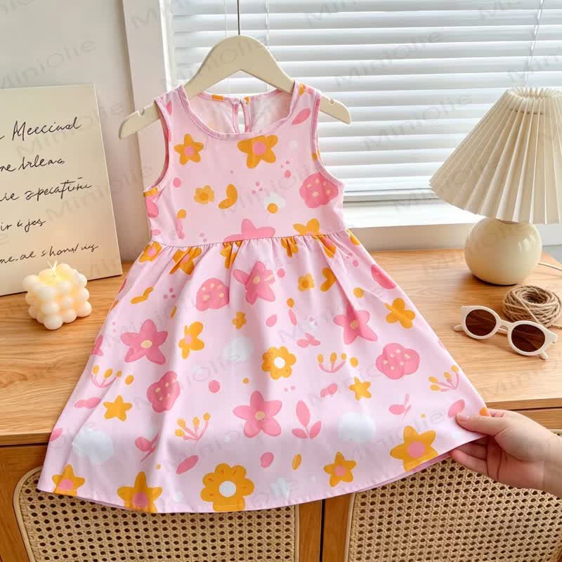 Toddler Girl Floral Print Summer Sleeveless Dress - Pink Peach Blossom - 6-7T - image 3