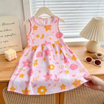 Toddler Girl Floral Print Summer Sleeveless Dress - Pink Peach Blossom - 6-7T - image 3
