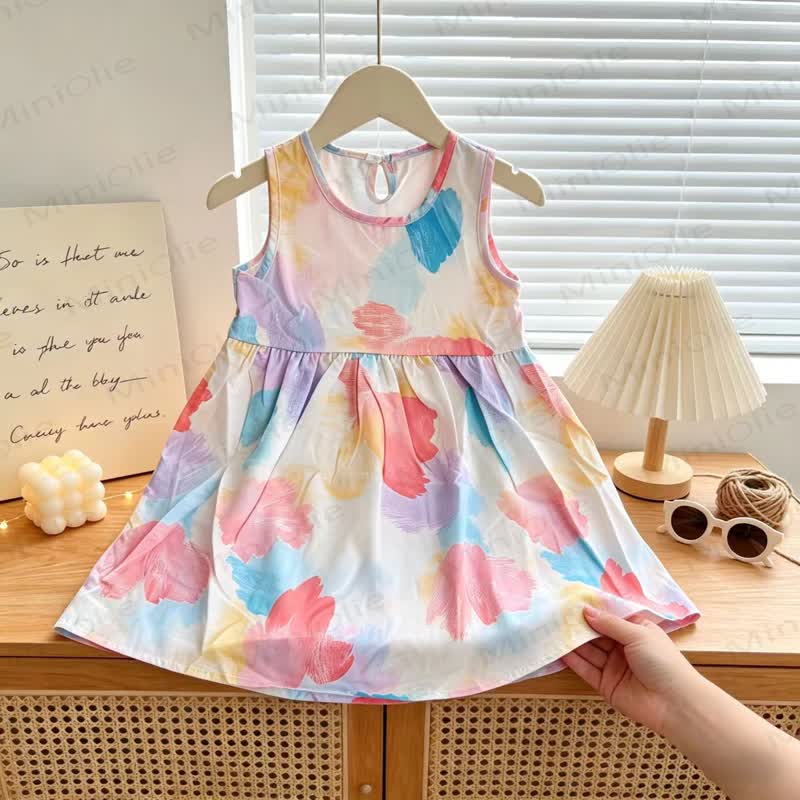 Toddler Girl Floral Print Summer Sleeveless Dress - Colorful Flowers - 6-7T - image 4
