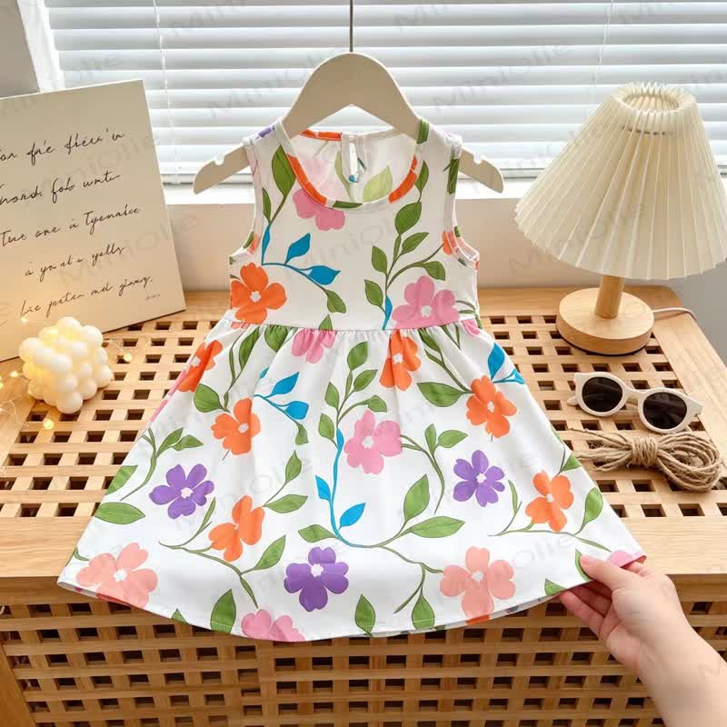 Toddler Girl Floral Print Summer Sleeveless Dress - Green Flowers - 6-7T - image 5