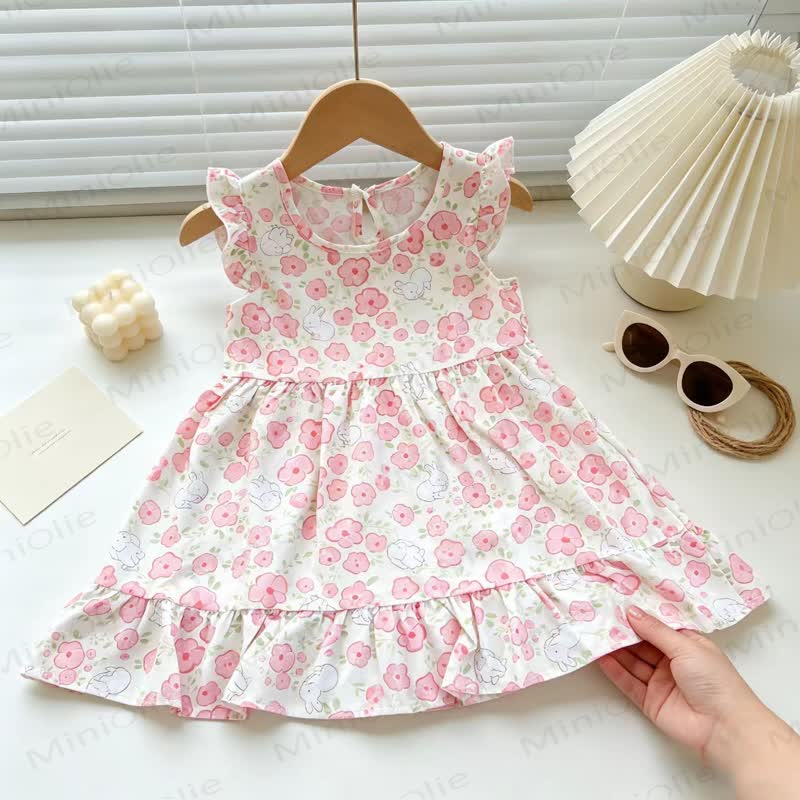 Toddler Girl Floral Print Summer Sleeveless Dress - Pink Flowers - 6-7T - image 7