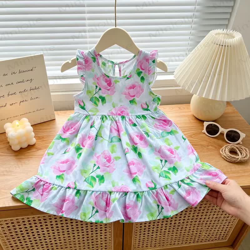 Toddler Girl Floral Print Summer Sleeveless Dress - Pink Rose - 6-7T - image 10
