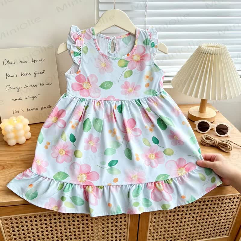 Toddler Girl Floral Print Summer Sleeveless Dress - Pink Camellia - 6-7T - image 12