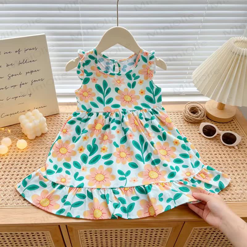Toddler Girl Floral Print Summer Sleeveless Dress - Orange Daisy - 6-7T - image 13