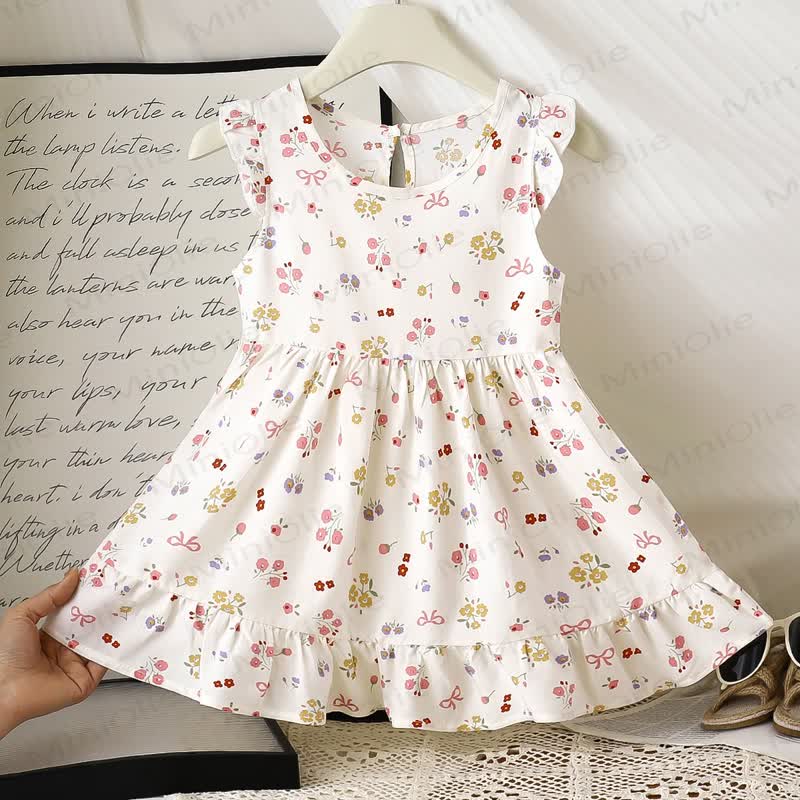 Toddler Girl Floral Print Summer Sleeveless Dress - White Flowers - 6-7T - image 15