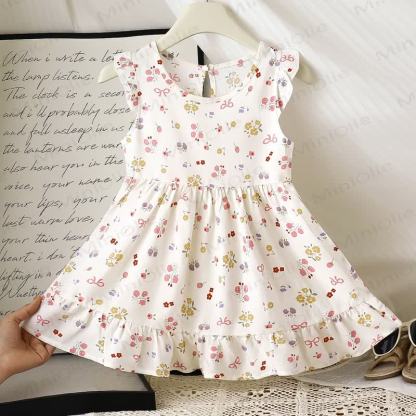 Toddler Girl Floral Print Summer Sleeveless Dress - White Flowers - 6-7T - image 15