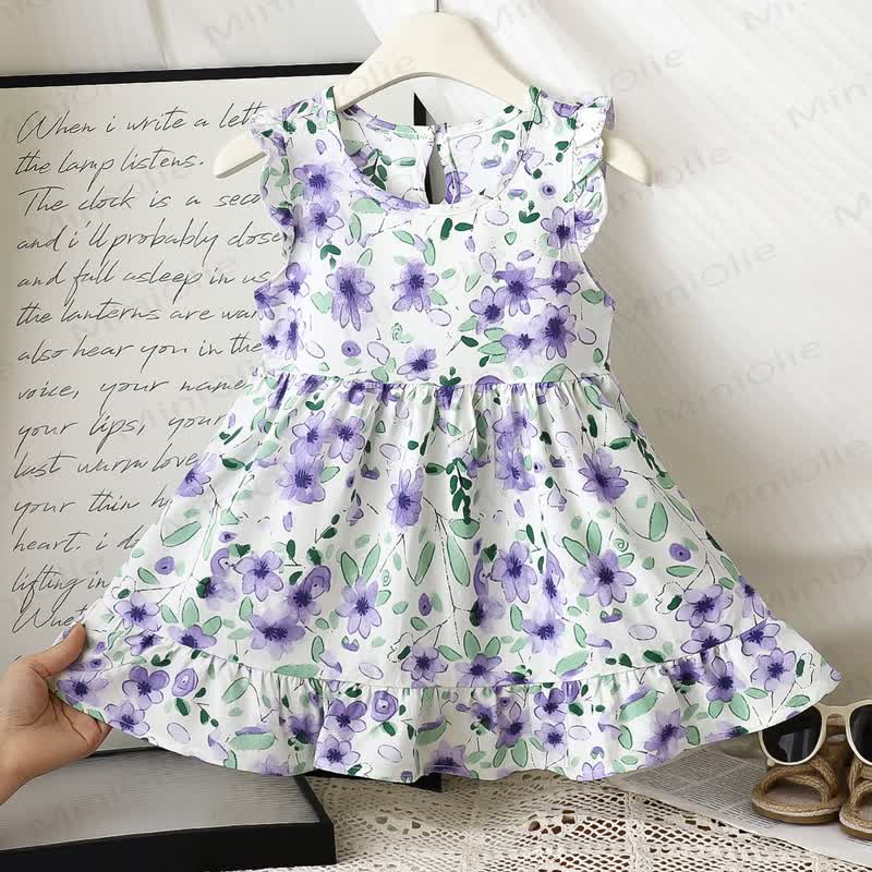 Toddler Girl Floral Print Summer Sleeveless Dress - Purple Flowers - 6-7T - image 16