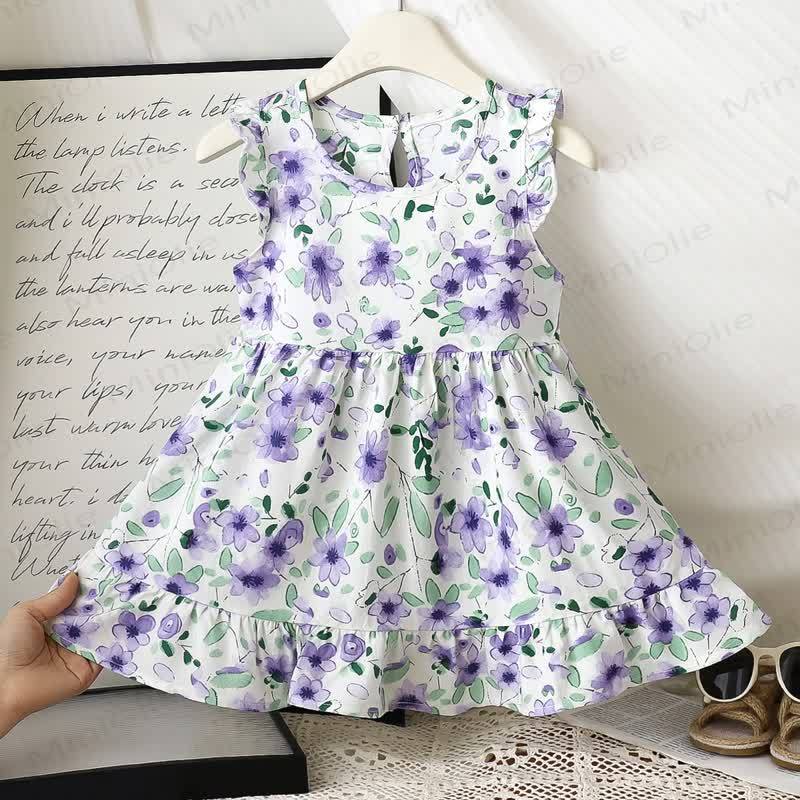 Toddler Girl Floral Print Summer Sleeveless Dress - Purple Flowers - 6-7T - image 16