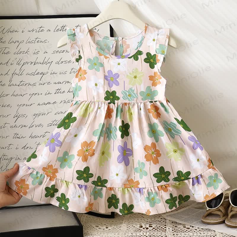 Toddler Girl Floral Print Summer Sleeveless Dress - Beige Flowers - 6-7T - image 17