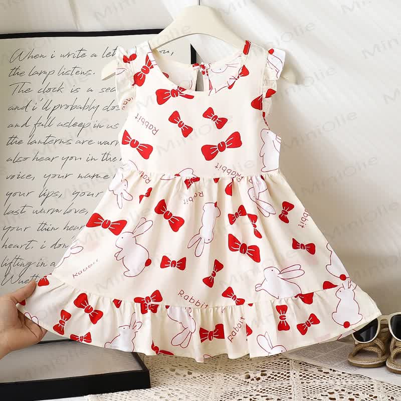 Toddler Girl Floral Print Summer Sleeveless Dress - Beige Bow - 6-7T - image 18