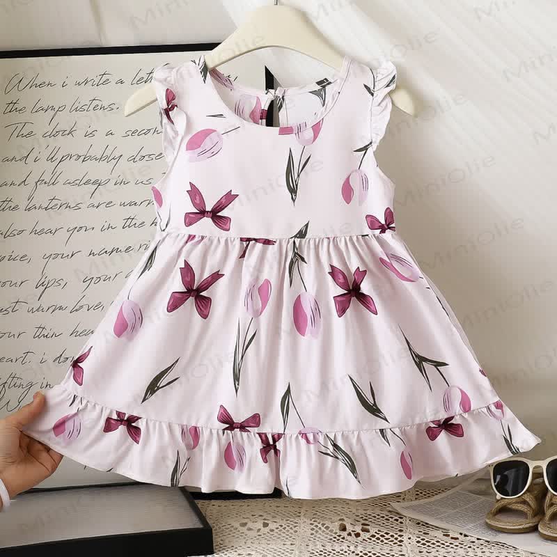 Toddler Girl Floral Print Summer Sleeveless Dress - Purple Bow - 6-7T - image 20
