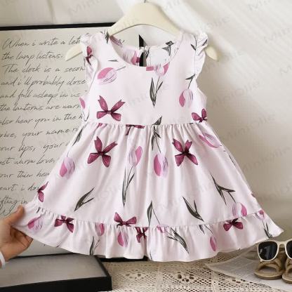 Toddler Girl Floral Print Summer Sleeveless Dress - Purple Bow - 6-7T - image 20