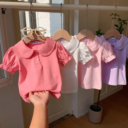 Toddler Girl Solid Color Peter Pan Collar Tee - image 1