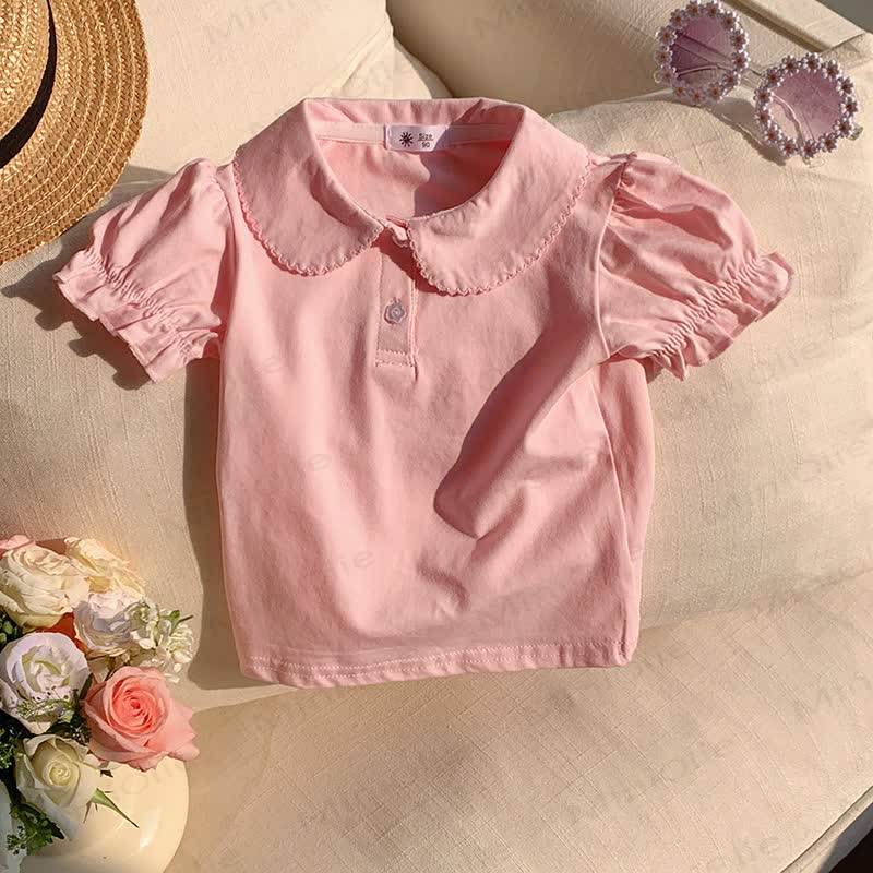 Toddler Girl Solid Color Peter Pan Collar Tee - Pink - 8-9T - image 2
