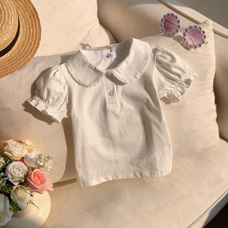 Toddler Girl Solid Color Peter Pan Collar Tee - Beige - 8-9T - image 4