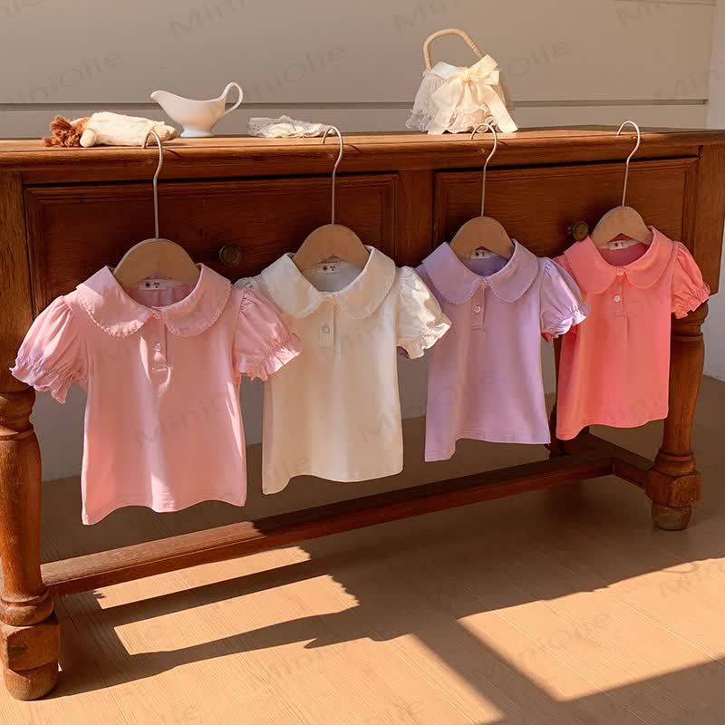 Toddler Girl Solid Color Peter Pan Collar Tee - image 6