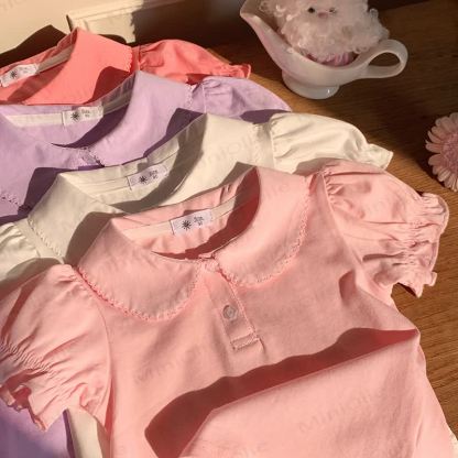 Toddler Girl Solid Color Peter Pan Collar Tee - image 8