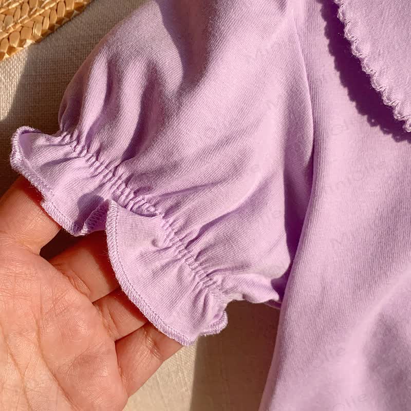 Toddler Girl Solid Color Peter Pan Collar Tee - image 9