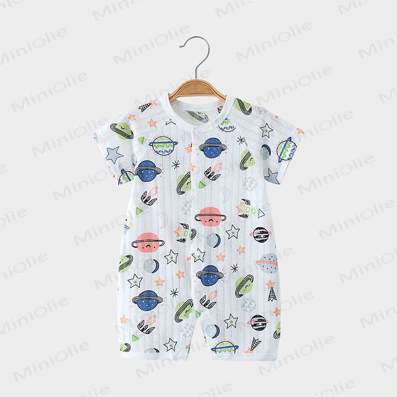 Baby Breathable Cotton White Romper - White Planet - 2-3T - image 4