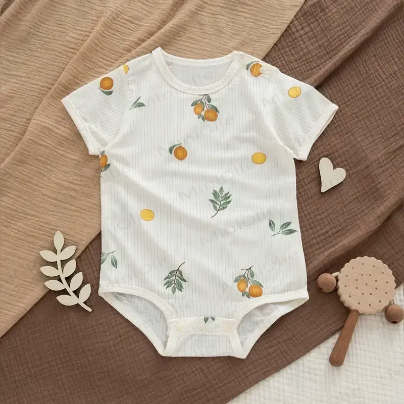 Baby Modal Ribbed Button Animal Romper - White Lemon Bodysuit - 18-24M - image 8