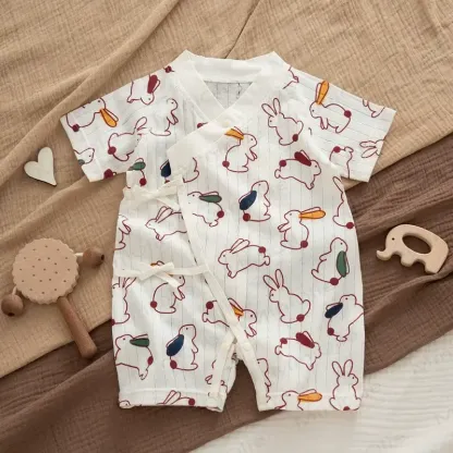 Baby Modal Ribbed Button Animal Romper - White Bunny - 18-24M - image 12