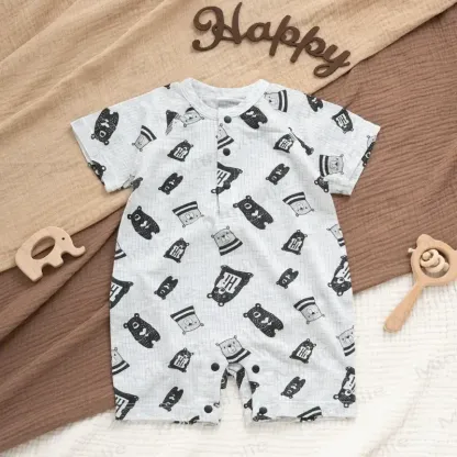 Baby Modal Ribbed Button Animal Romper - Grey - 18-24M - image 16