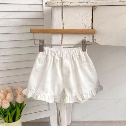 Baby Girls Cotton Solid Color Ruffle Hem Shorts - White - 2-3T - image 2