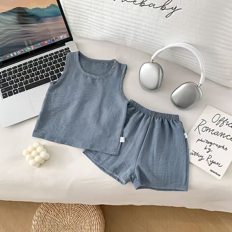 Baby Solid Color Casual Sleeveless Set - Light Blue - 10-11T - image 1