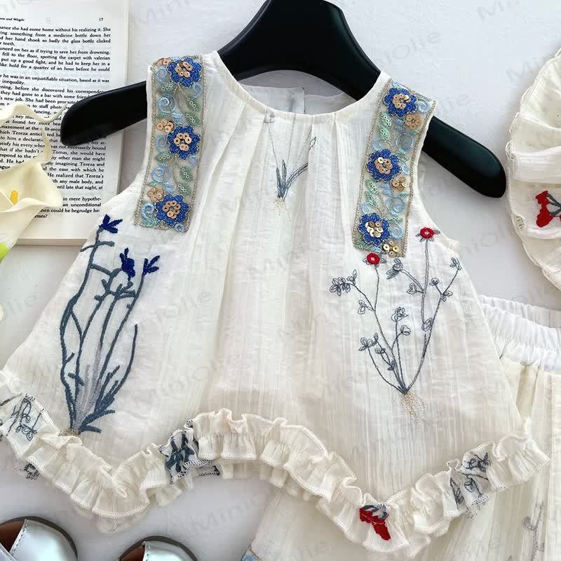 Toddler Girl Floral White Sleeveless Set  - image 3