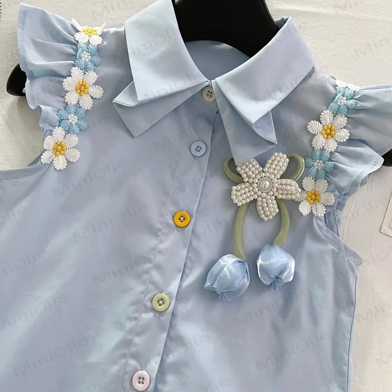 Toddler Girl Daisy Blue Sleeveless Set - image 3