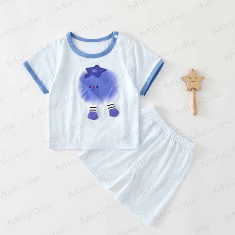 Baby Fruit Print Short Sleeve Set - Blue - 3-4T - image 2