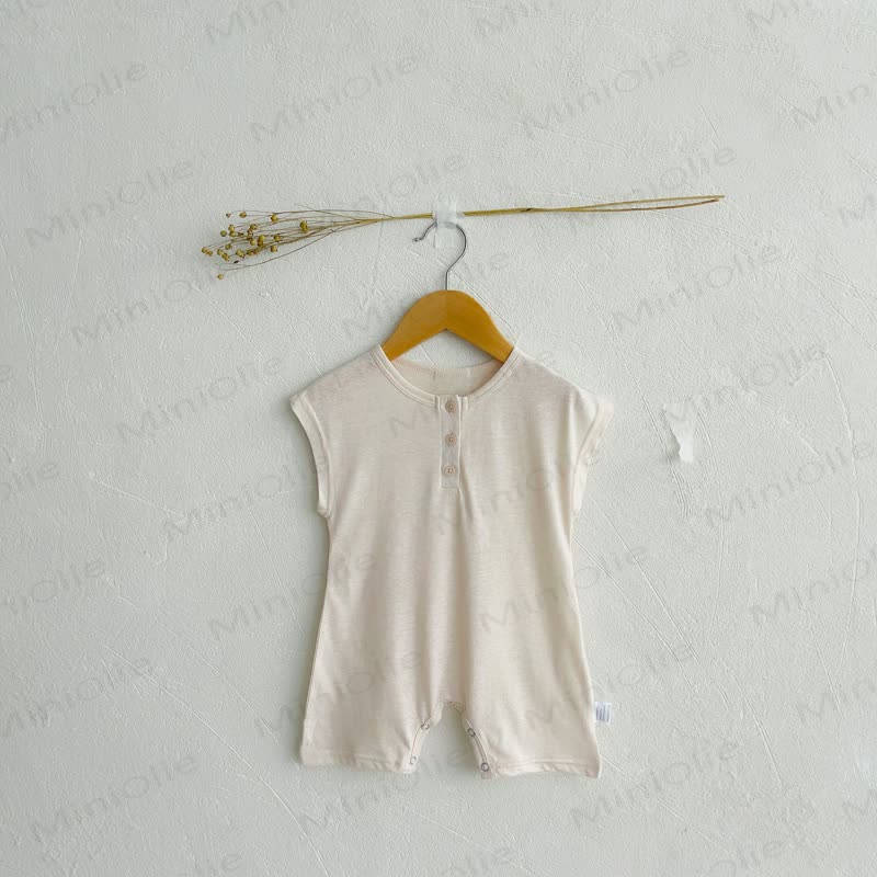 Baby Linen Look Henley Romper - Apricot - 18-24M - image 2