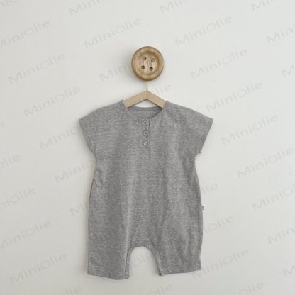 Baby Linen Look Henley Romper - Grey - 18-24M - image 4
